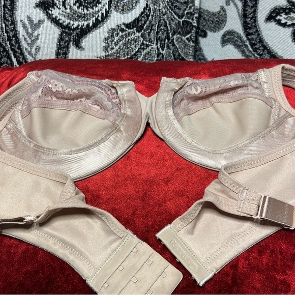 Glamorise BRA 34B Beige Wide Straps Low Cut WonderWire Lace Underwire 3466 PS - Picture 10 of 11